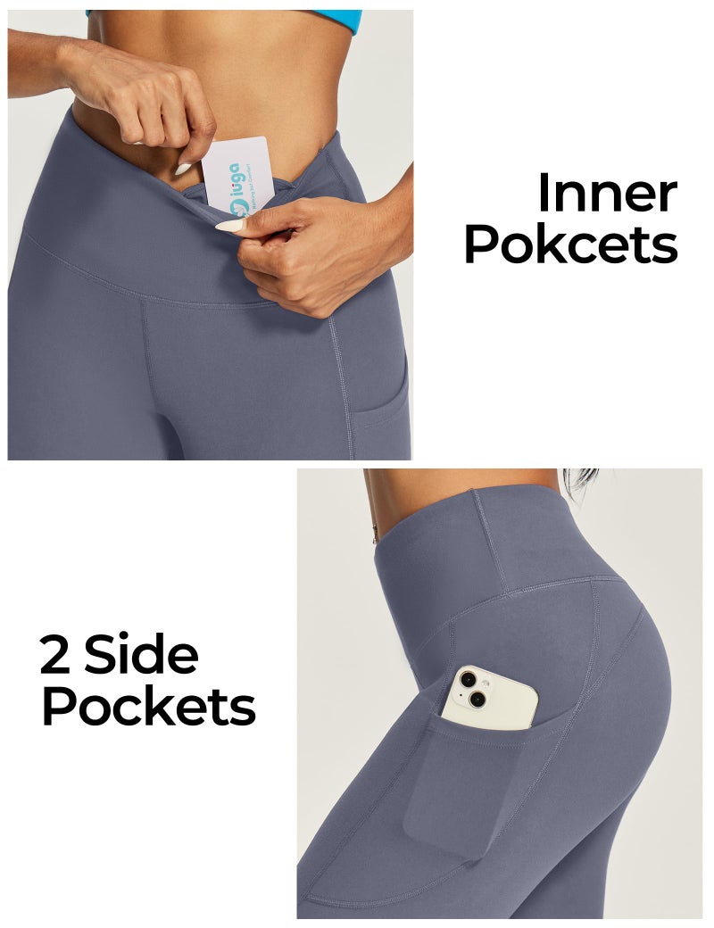 IUGA High Waisted Yoga Pants for Women with Pockets Capri Leggings for Women Workout Leggings Yoga Capris Gray - Image 4